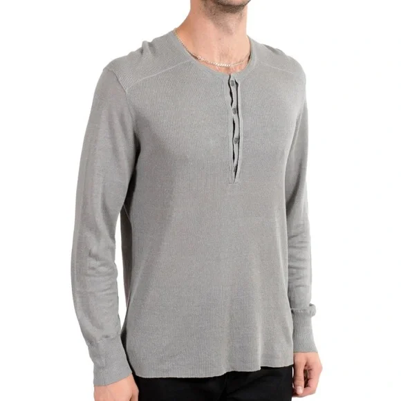 John Varvatos Linen Gray HenleyLightweight Knit Sweater